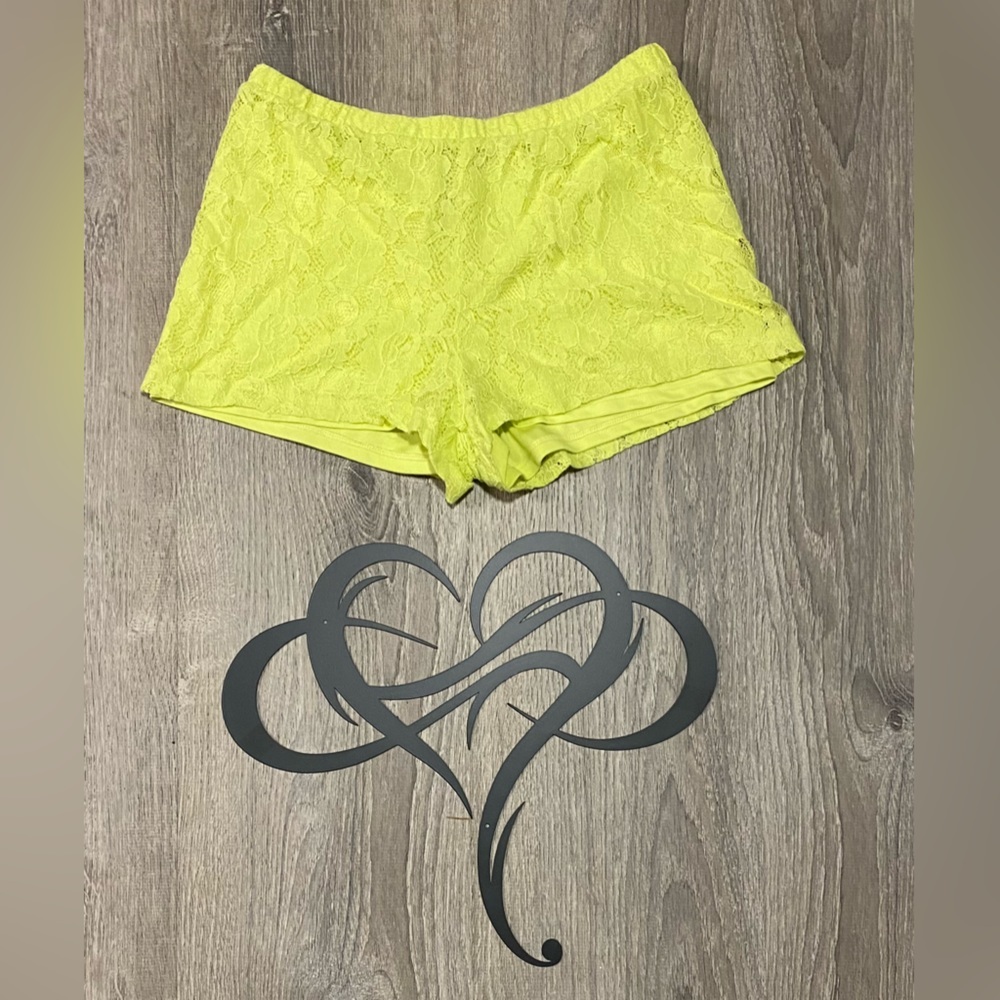 Forever 21 Neon Lace Shorts Small Lime Green Elastic Waist Summer Festival - Picture 2 of 5